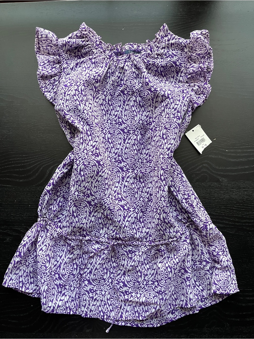 Elegant Chaps Girls Purple Patterned Ruffle-Sleeve Paisley Blouse